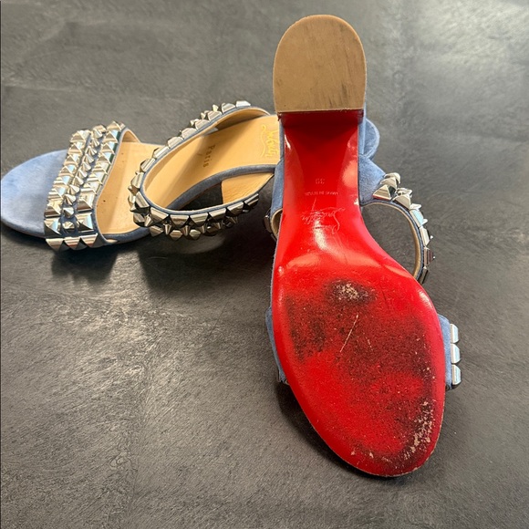 Christian Louboutin Blue and Silver Studded Sandals - Picture 3 of 6